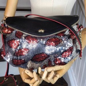 JUICY COUTURE Red Lipstick Kiss Lips Sequin Adjustable Crossbody Shoulder Bag